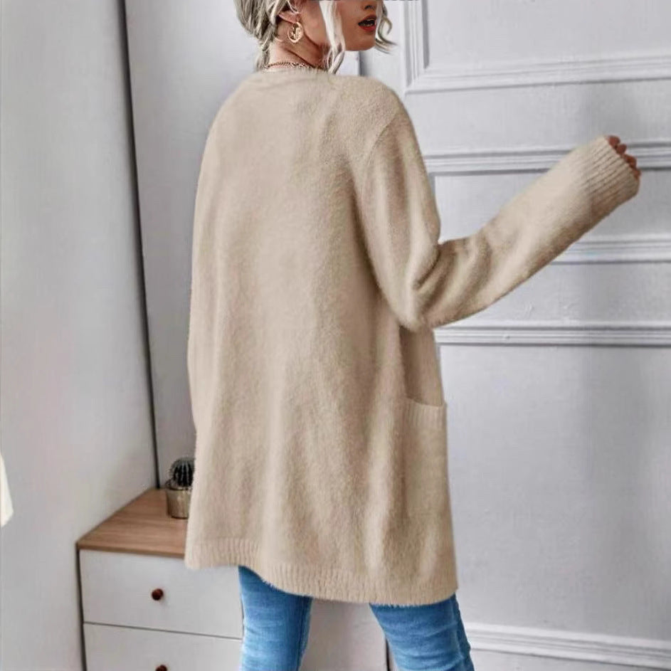 Damen Flauschiger Offener Cardigan aus weichem Material R&B