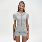 Damen Figurbetontes Minikleid mit Kragen und Reißverschluss R&B