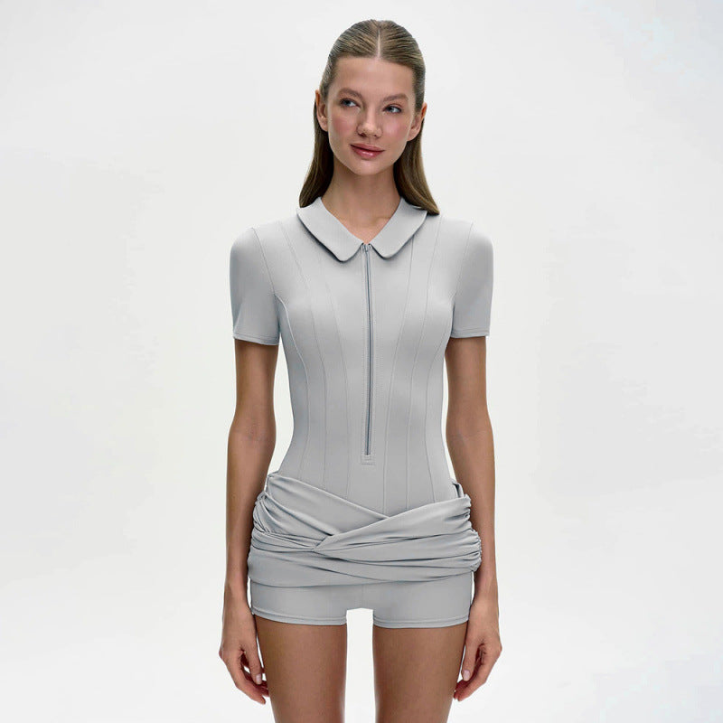 Damen Figurbetontes Minikleid mit Kragen und Reißverschluss R&B
