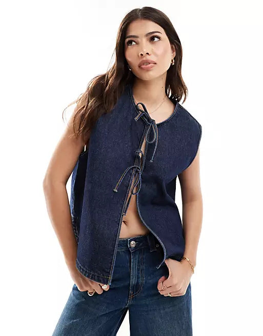 Damen Denim Bustier-Weste mit Schnürung