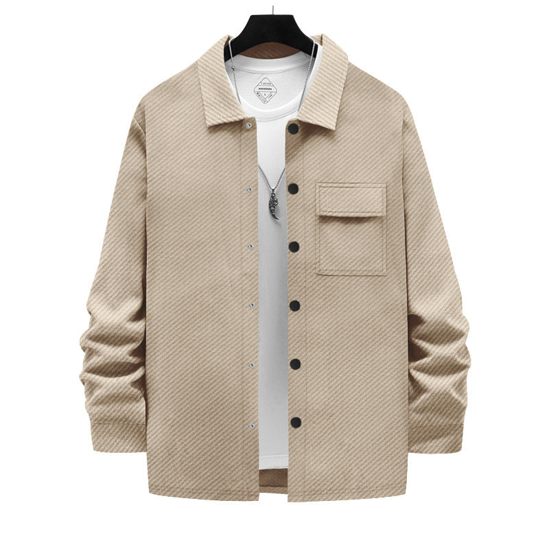 Herren nan strukturierte Overshirt-Jacke mit Kentkragen Druckknopfleiste und aufgesetzter Brusttasche R&B