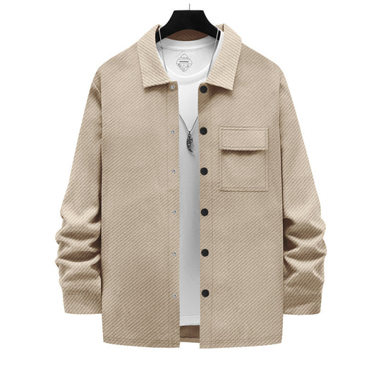 Herren nan strukturierte Overshirt-Jacke mit Kentkragen Druckknopfleiste und aufgesetzter Brusttasche R&B