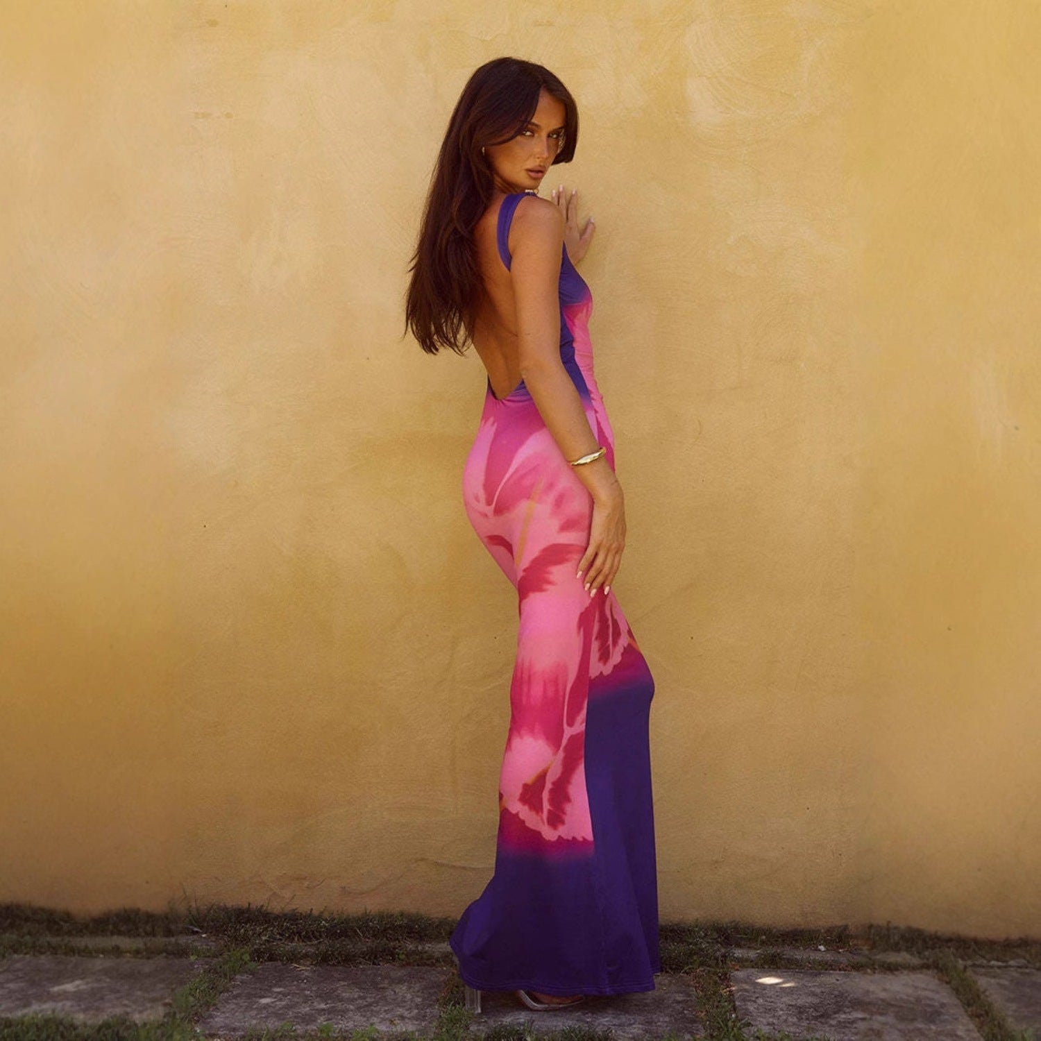 Damen figurbetontes Maxikleid mit floralem Design und elegantem Schnitt R&B
