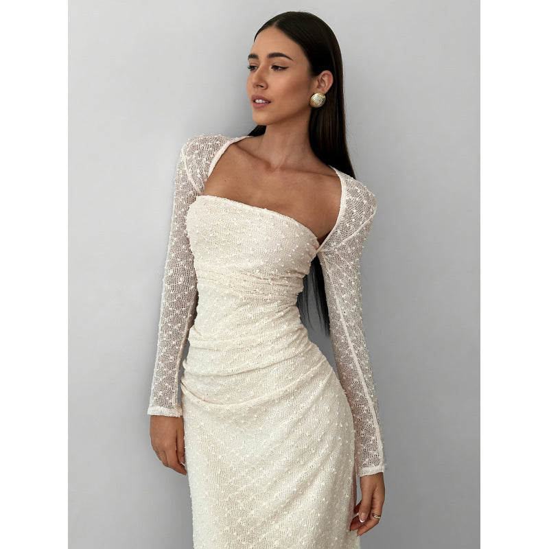 Damen Maxikleid mit transparenten Ärmeln R&B