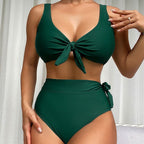 Damen Hochtaillierter Bikini mit modischem Knoten und unterstützendem Top