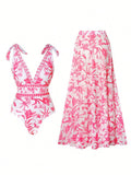 Damen Badeanzug mit floralem Design und passendem Rock