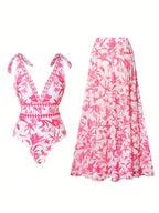 Damen Badeanzug mit floralem Design und passendem Maxiskirt