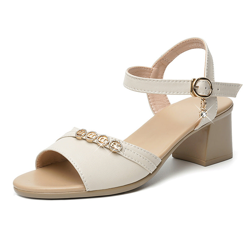 Damen Elegante Riemchen Sandaletten mit dekorativem Schmuckdetail und bequemem Blockabsatz R&B