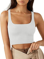 Damen cropped Top mit breiten Trägern und feinem Rippenmuster R&B