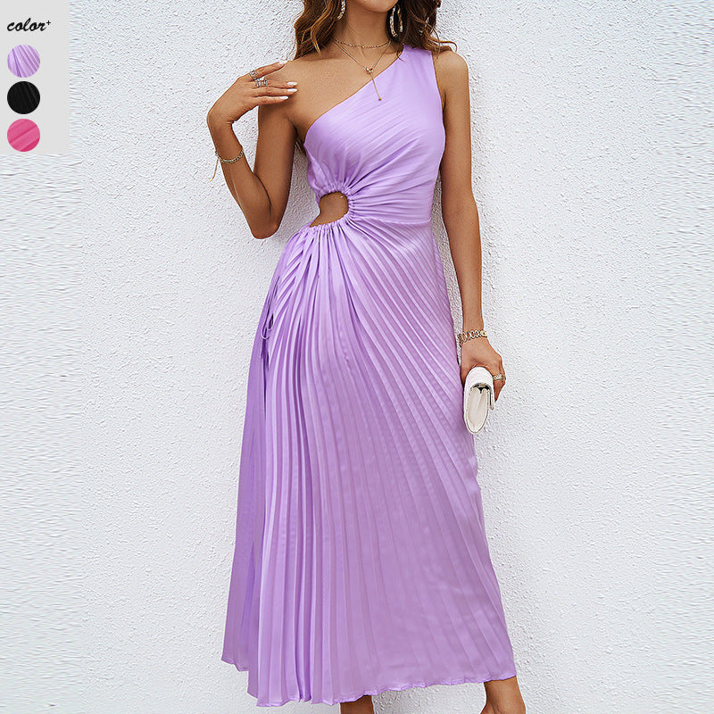 Damen Plissiertes Maxikleid mit asymmetrischem Schnitt und eleganter Drapierung R&B