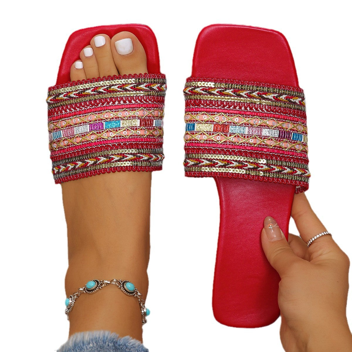 Damen Fancy Badeschuhe mit exquisite Perlenstickerei R&B