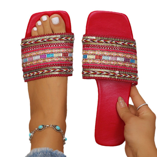 Damen Fancy Badeschuhe mit exquisite Perlenstickerei R&B