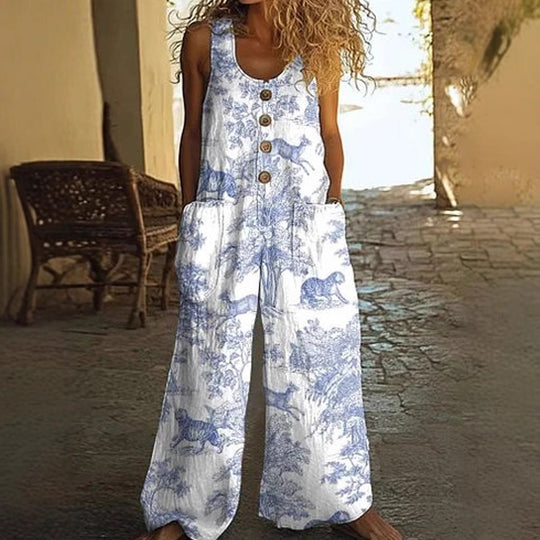 Damen Lässiger Patchwork-Jumpsuit mit Knopfdetails R&B