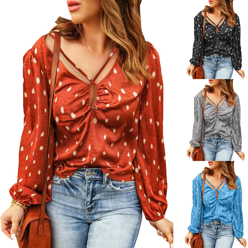 Damen Bluse mit dekorativem Ausschnitt und langen Ärmeln R&B