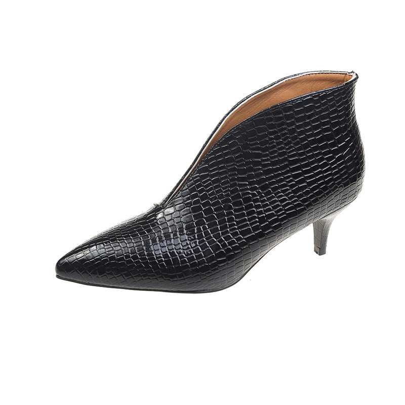 Damen nan spitze Stiefelette mit Krokoprägung und niedrigem Kittenabsatz R&B