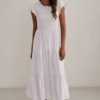 Damen Maxikleid mit voluminösen Rüschen und elastischem Rücken R&B