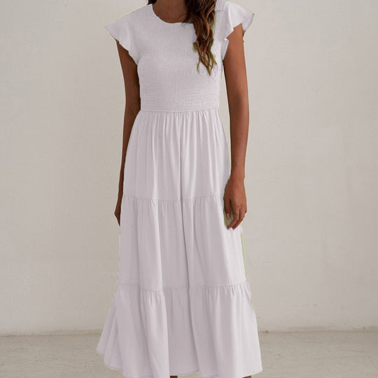 Damen Maxikleid mit voluminösen Rüschen und elastischem Rücken R&B