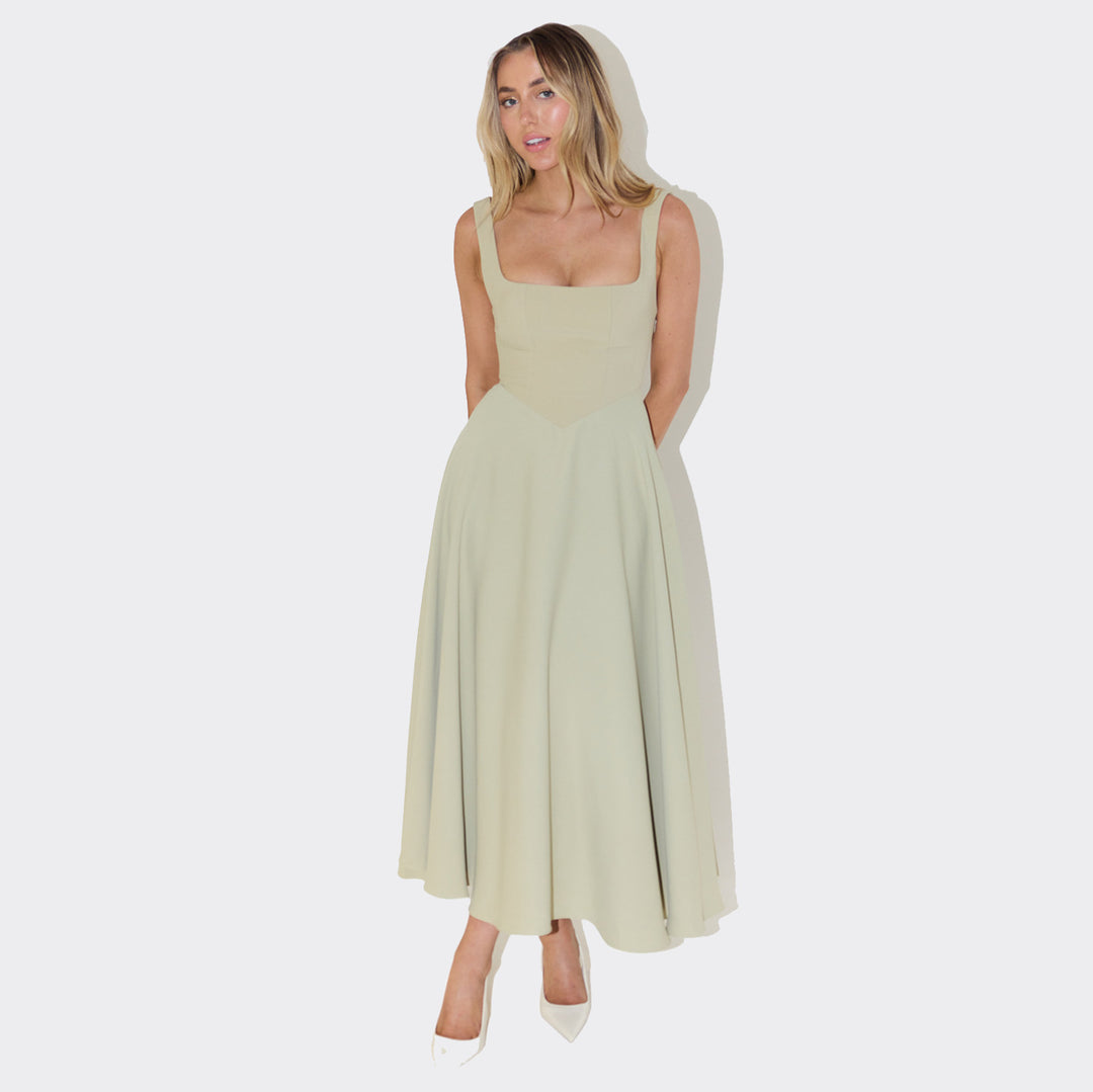 Damen Elegantes Maxikleid mit traumhaftem A-Linien Schnitt und schickem Quadrat-Ausschnitt R&B