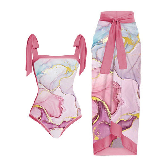 Damen Bikini-Set mit floralem Design und elegantem Überrock R&B