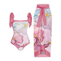 Damen Einteiler Badeanzug mit elegantem Wickelrock und modischen Riemen R&B
