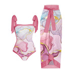 Damen Einteiler Badeanzug mit elegantem Wickelrock und modischen Riemen R&B
