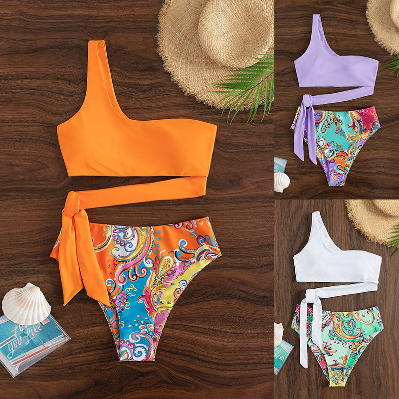 Damen Triangel-Bikini mit modischem asymmetrischem Oberteil und hohem Bund R&B