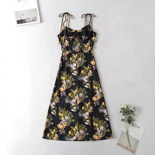 Damen Maxikleid mit floralem Design und zarten Spaghettiträgern R&B