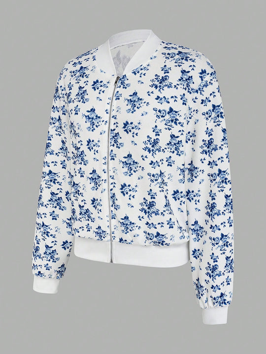 Damen elegante Bomberjacke mit floralem Design R&B