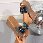 Damen Glamouröse Plattform-Pantoletten mit glitzernden Strassakzenten und bequemer Sohle