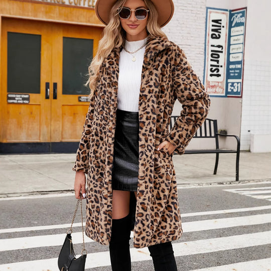 Damen Flauschiger Plüschmantel im Leoparden-Look R&B