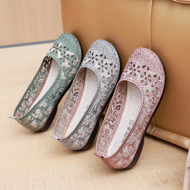Damen Ballerinas mit feiner Häkel-Aussparung und rutschfester Sohle R&B