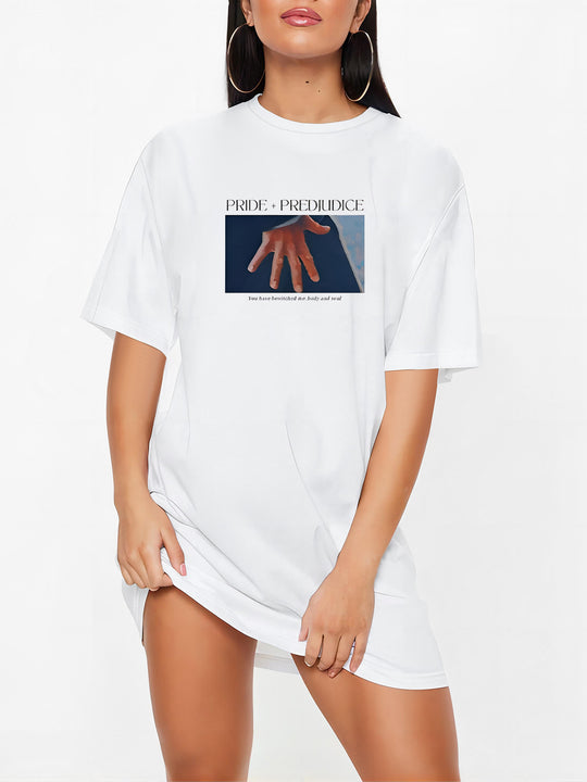 Damen T-Shirt-Kleid mit künstlerischem Blumenmotiv und figurbetontem Schnitt R&B