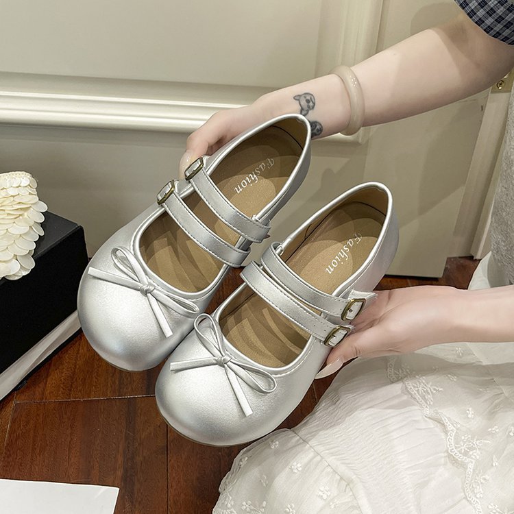 Damen modische Ballerinas mit doppeltem Riemen und dekorativem Schleifendetail R&B