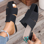 Damen offene Mules mit Blockabsatz und verzierten Riemen R&B