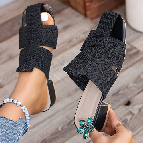 Damen offene Mules mit Blockabsatz und verzierten Riemen R&B