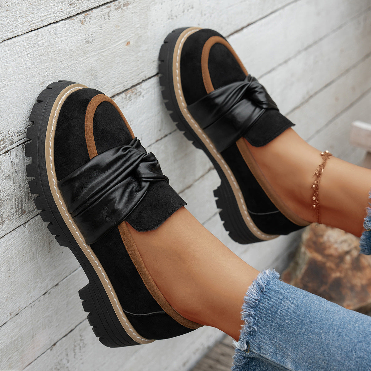 Damen Mokassins mit modischer Knotendetail und bequemer Profilsohle R&B