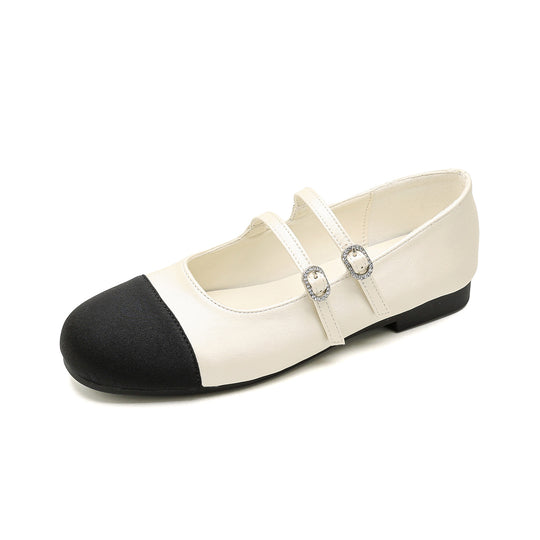 Damen Ballerina-Schuhe mit doppeltem Riemen und glänzender Schnallenverzierung R&B