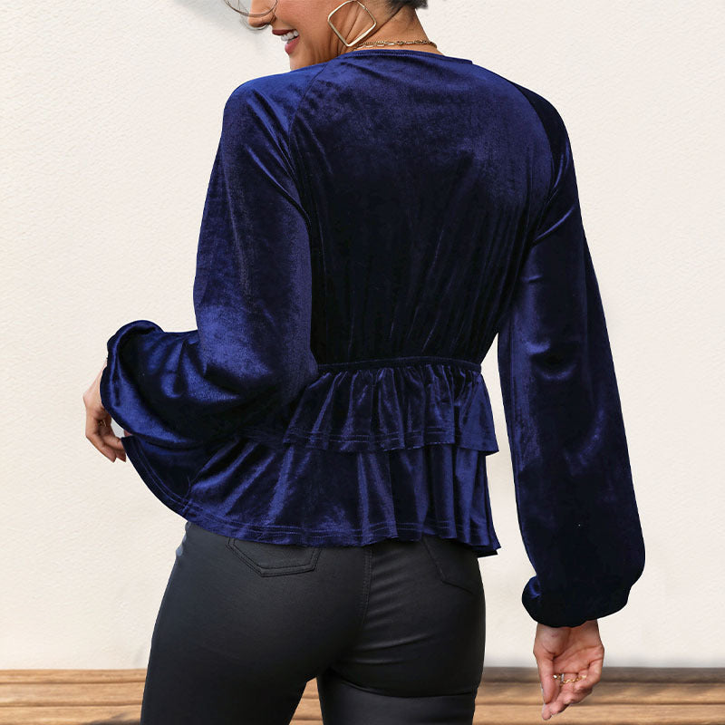 Damen elegantes Velvet-Oberteil mit raffinierter Raffung R&B
