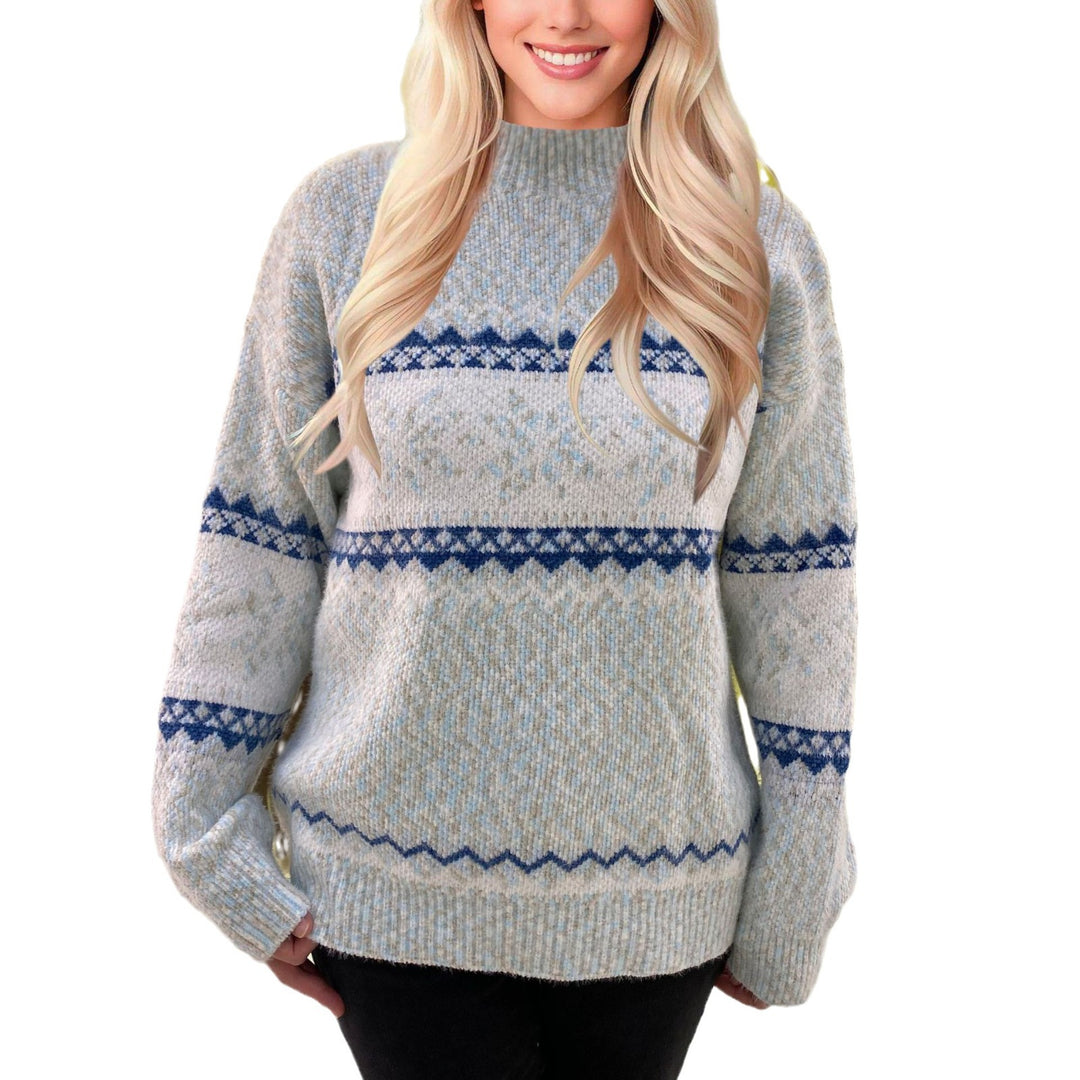 Damen Grob gestrickter Pullover mit farblich abgesetztem Muster und lässigem Schnitt R&B
