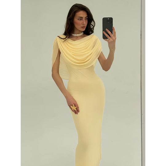 Damen Elegantes Couture-Kleid mit drapiertem Überwurf R&B