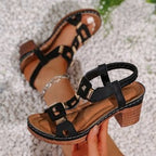 Damen Komfortable Blockabsatz-Sandalen mit dekorativen Riemen R&B