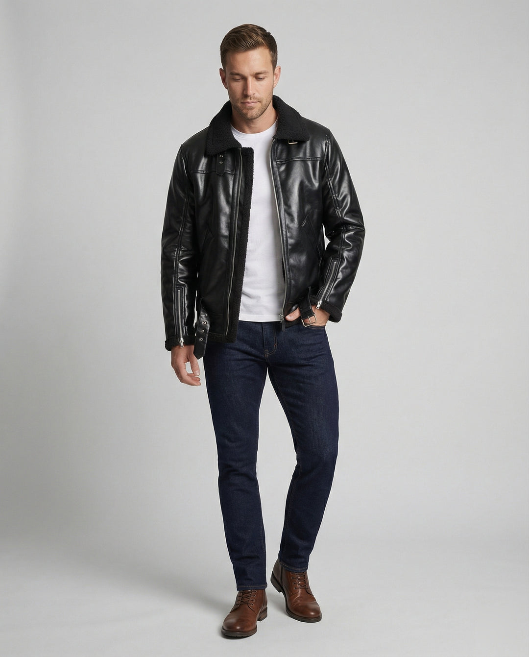 Herren Kunstlederjacke mit Kragen