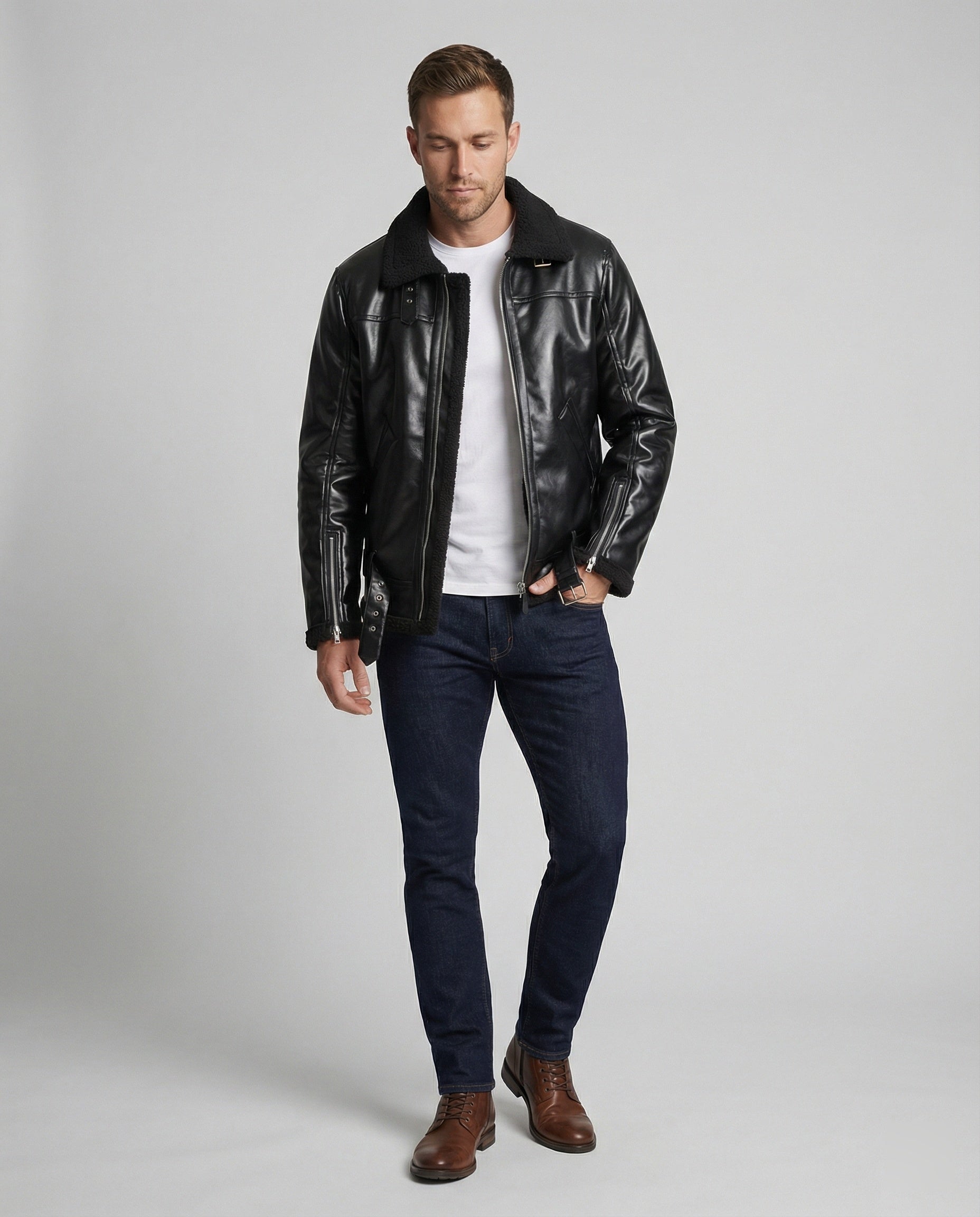 Herren Kunstlederjacke mit Kragen