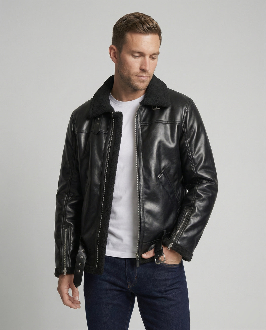 Herren Kunstlederjacke mit Kragen