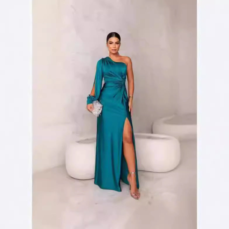 Damen Abendkleid mit asymmetrischem Ausschnitt und eleganter Faltenlegung R&B