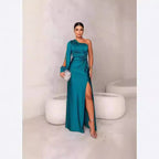 Damen Abendkleid mit asymmetrischem Ausschnitt und eleganter Faltenlegung R&B