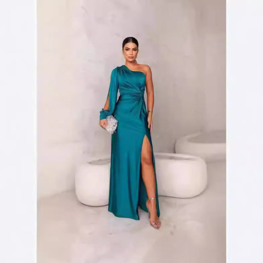 Damen Abendkleid mit asymmetrischem Ausschnitt und eleganter Faltenlegung R&B