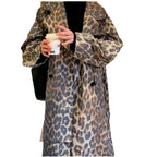 Damen Modische Leo-Muster Trenchjacke R&B
