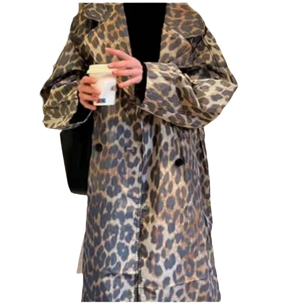 Damen Modische Leo-Muster Trenchjacke R&B