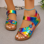 Damen Bequeme Sandalen mit floralen Applikationen und verstellbaren Riemen R&B